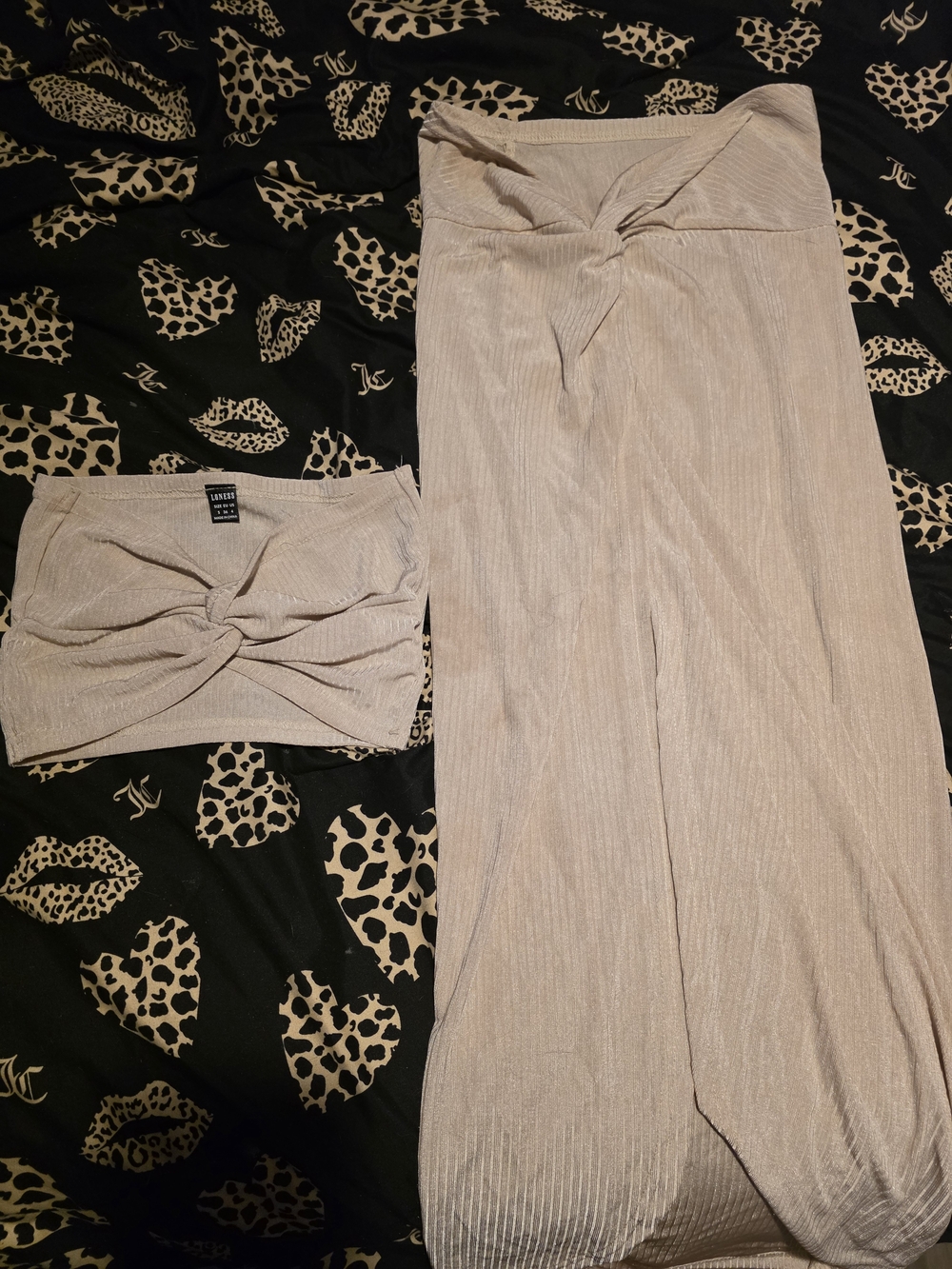 Loness Cream Two-Piece Twist-Front Maxi Skirt N Bandeau Top Set